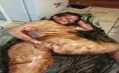 Brunette babe smears poop on entire pussy