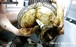 Rubbing yellow shit on entire ass