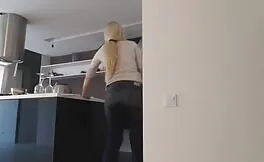 Busty blonde shits in a pair of sexy panties