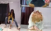 Chubby mistress and masked slave