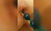 Ebony girl using dildo to make her poop