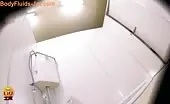 Tall blonde babe shitting