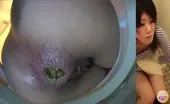 Pushing big turd from teen ass