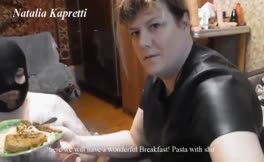 Russian milf feeds her husband with poop for lunch