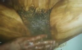 Covered hairy pussy with poop