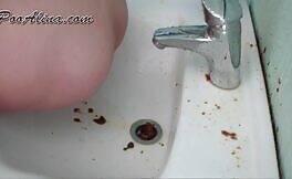 Liquid shit with pressure in bathtub