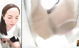 Hairy babe that can't stop shitting in public toilet
